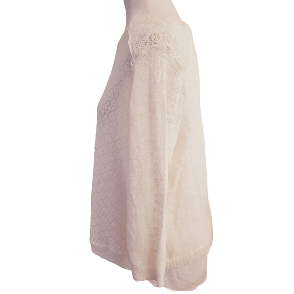 Lucky Brand Layered Mixed Media Linen Blend Sweater Medium Ivory - Picture 7 of 11